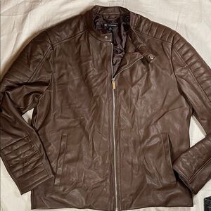 Men's Brown Bomber Moto Faux Leather Jacket By INC Size XL Leather Coat For Men